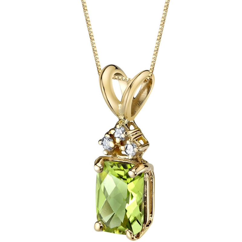 Peridot and Diamond Pendant Necklace 14K Yellow Gold 1 Carat Radiant Cut