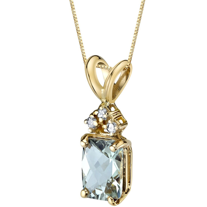 Green Amethyst Diamond Pendant Necklace 14K Yellow Gold 1 Carat Radiant Cut