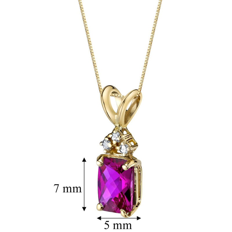 Ruby and Diamond Pendant Necklace 14K Yellow Gold 1.25 Carats Radiant Cut