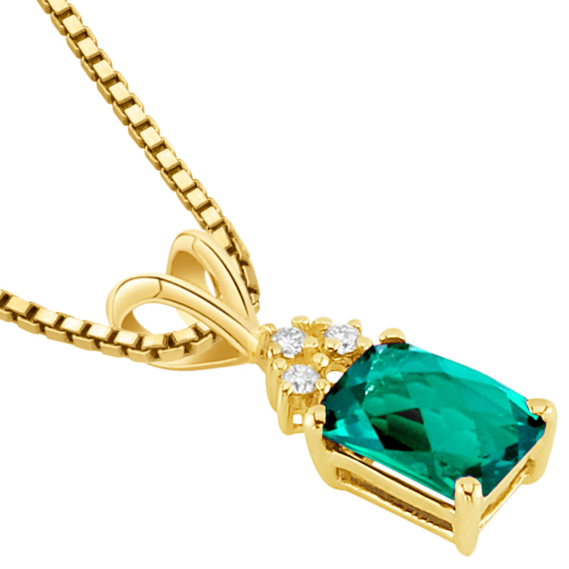 Emerald and Diamond Pendant Necklace 14K Yellow Gold 1 Carat Radiant Cut