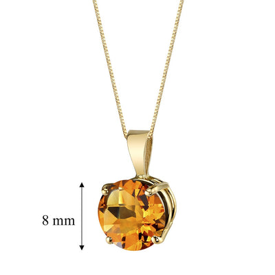 Citrine Pendant Necklace 14K Yellow Gold Round Shape 1.75 Carats