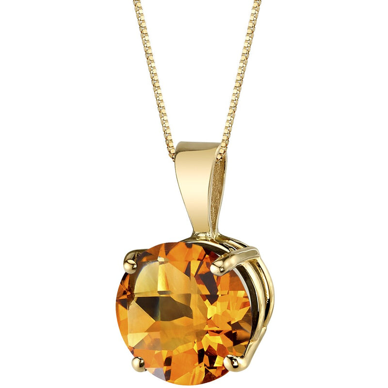 14K Yellow Gold Round Cut 1.75 Carats Citrine Pendant Necklace