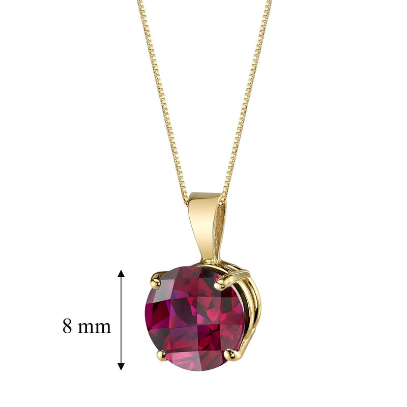 Ruby Pendant Necklace 14K Yellow Gold Round Shape 2.50 Carats