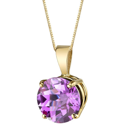 Pink Sapphire Pendant Necklace 14K Yellow Gold Round Shape 2.50 Carats