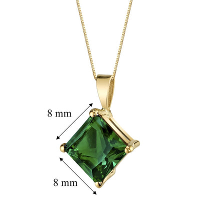 Emerald Pendant Necklace 14K Yellow Gold Princess Cut 2.25 Carats