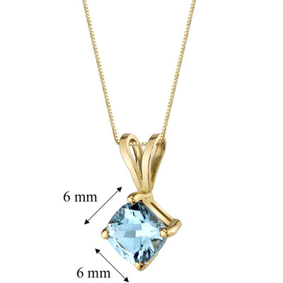 Aquamarine Pendant Necklace 14K Yellow Gold Cushion Cut 0.75 Carat