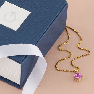 Pink Sapphire Pendant Necklace 14K Yellow Gold Cushion Cut 1.15 Carats