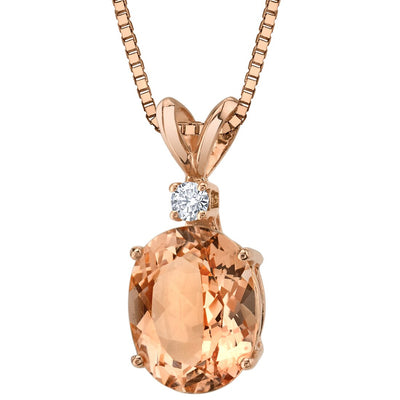 Morganite and Diamond Pendant Necklace 14K Rose Gold 2.50 Carats Oval