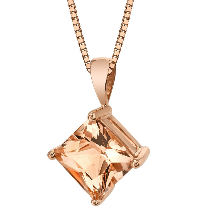 14K Rose Gold Princess Cut 2 Carats Morganite Pendant Necklace