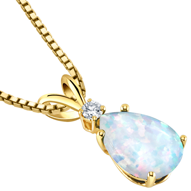 Opal and Diamond Pendant Necklace 14K Yellow Gold 1 Carat Pear Shape