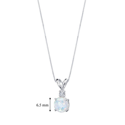 14 Karat White Gold Created Opal Diamond Solitaire Pendant P9850-dimensions