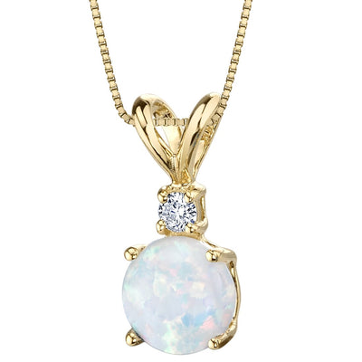 Opal and Diamond Pendant Necklace 14K Yellow Gold 0.50 Carat Round