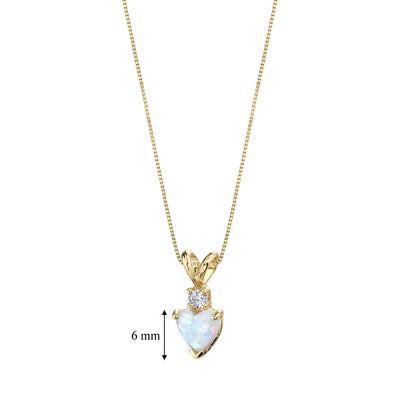 Opal and Diamond Pendant Necklace 14K Yellow Gold 0.50 Carat Heart Shape