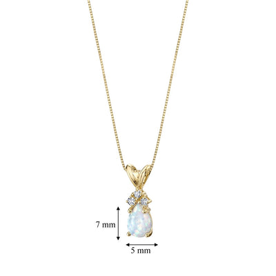 Opal and Diamond Pendant Necklace 14K Yellow Gold 0.50 Carat Pear Shape