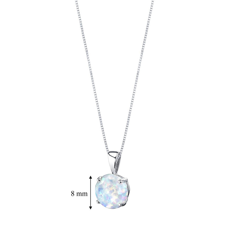 14K White Gold Created Opal Solitaire Pendant Necklace Round Shape