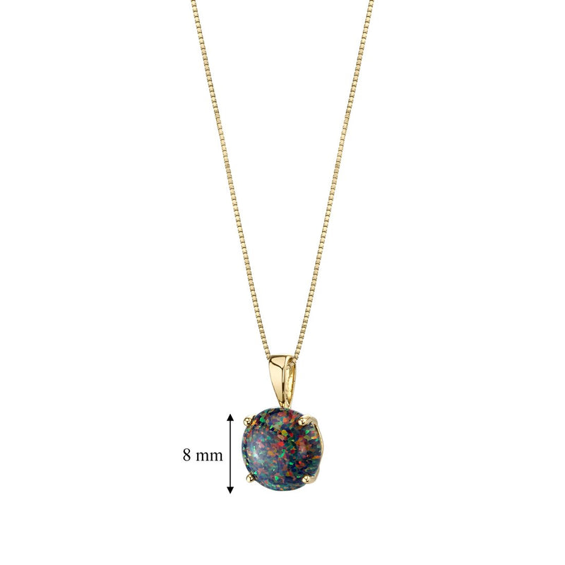14K Yellow Gold Created Black Opal Solitaire Pendant Necklace Round Shape