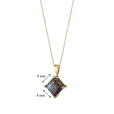 14K Yellow Gold Created Black Opal Pendant Necklace Princess Cut