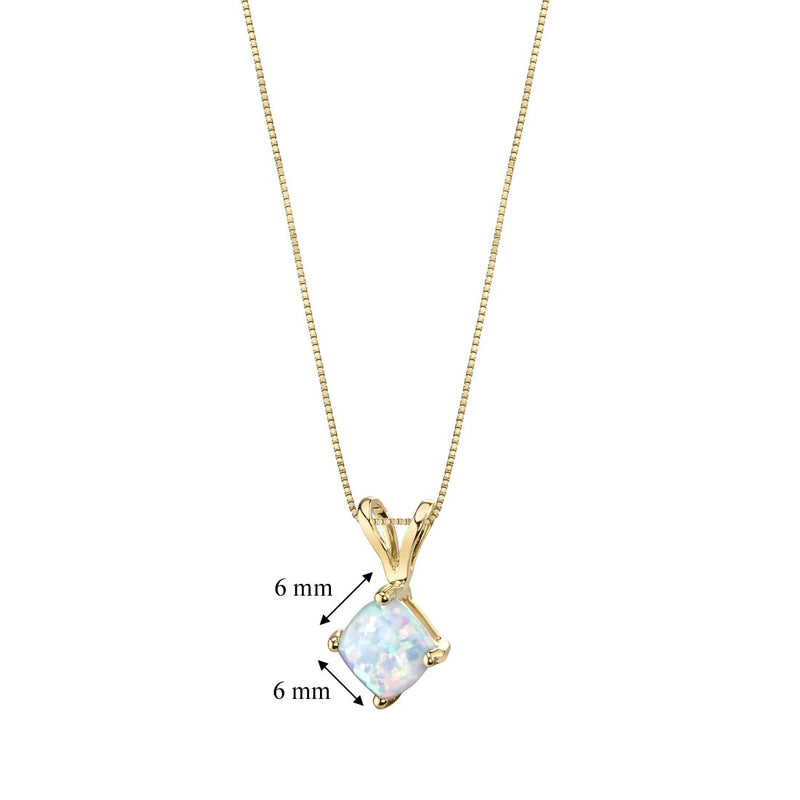 14K Yellow Gold Created Opal Pendant Necklace Cushion Cut