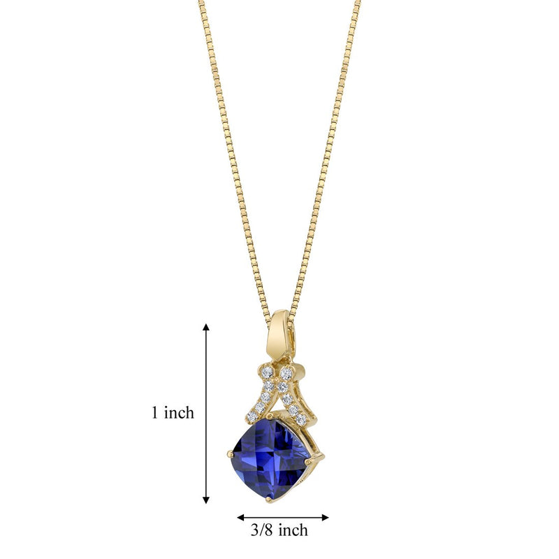 Created Blue Sapphire 14K Yellow Gold Cushion-Cut Swivel Pendant Necklace 4.25 Carats