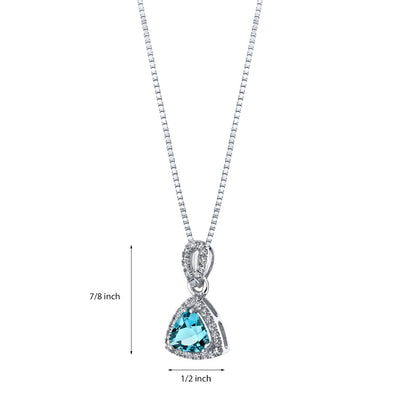 London Blue Topaz Halo Pendant Necklace in 14k White Gold 2 Carats Trillion-Cut