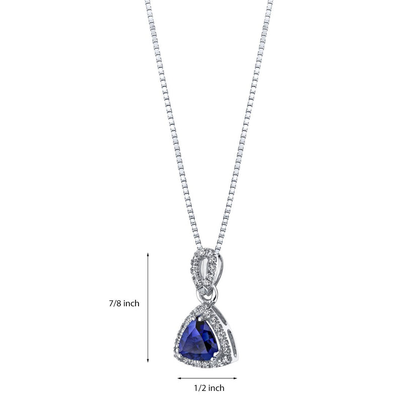 Created Blue Sapphire Halo Pendant Necklace in 14k White Gold 2.50 Carats Trillion-Cut