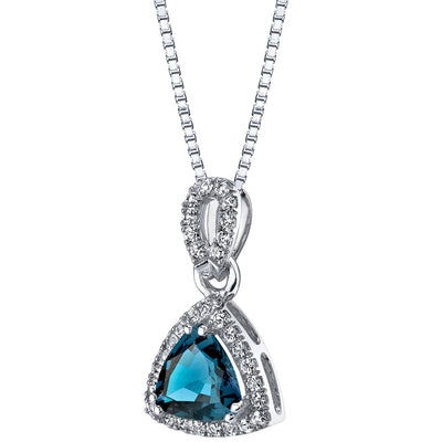 Created Alexandrite Halo Pendant Necklace in 14k White Gold 2.25 Carats Trillion-Cut