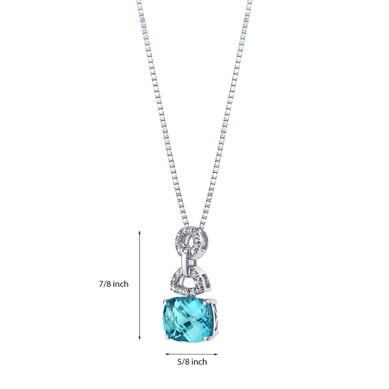 Swiss Blue Topaz Cushion Drop Pendant Necklace in 14k White Gold 4.50 Carats