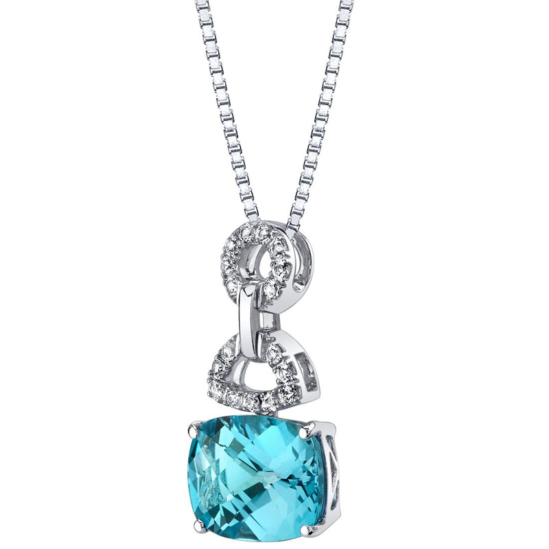 Swiss Blue Topaz Cushion Drop Pendant Necklace in 14k White Gold 4.50 Carats