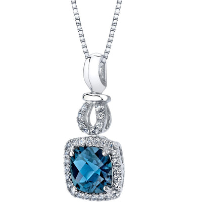 Created Alexandrite Halo Drop Pendant Necklace in 14K White Gold 2.50 Carats Cushion Cut
