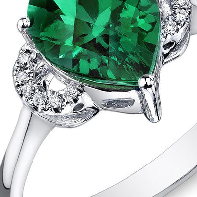 Emerald Ring 14 Karat White Gold Pear Shape 2 Carats R61570