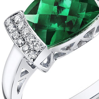 Emerald Ring 14 Karat White Gold Cushion Shape 1.75 Carats