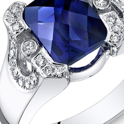 Blue Sapphire Ring 14 Karat White Gold Emerald Shape 3.45 Carat