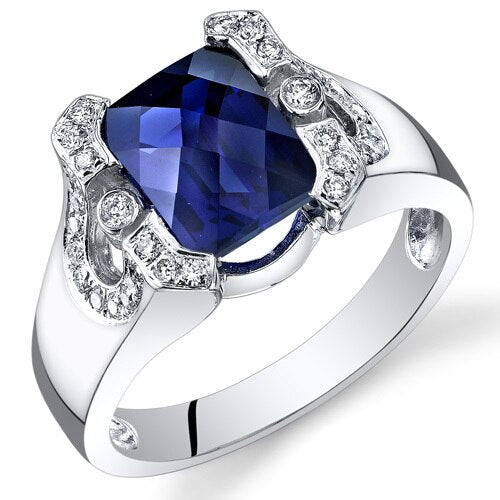Blue Sapphire Ring 14 Karat White Gold Emerald Shape 3.45 Carat