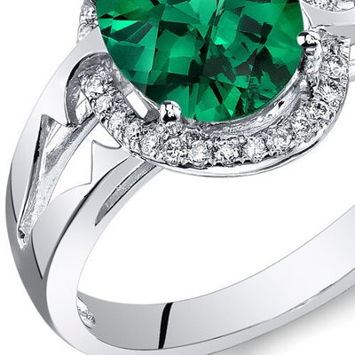 Emerald Ring 14 Karat White Gold Oval Shape 2 Carats
