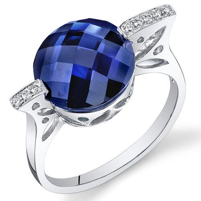 Blue Sapphire Ring 14 Karat White Gold Round Shape 6.5 Carats