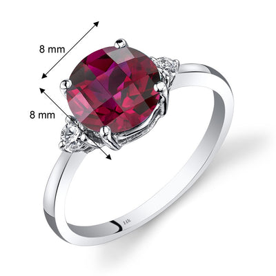 14K White Gold Created Ruby Diamond Ring 2.50 Carat Round Cut