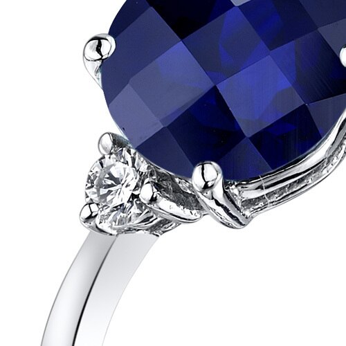 14K White Gold Created Blue Sapphire Diamond Ring 2.50 Carat Round Cut