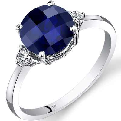 14K White Gold Created Blue Sapphire Diamond Ring 2.50 Carat Round Cut