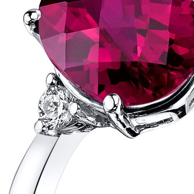 14K White Gold Created Ruby Diamond Ring 3.50 Carat Oval Cut