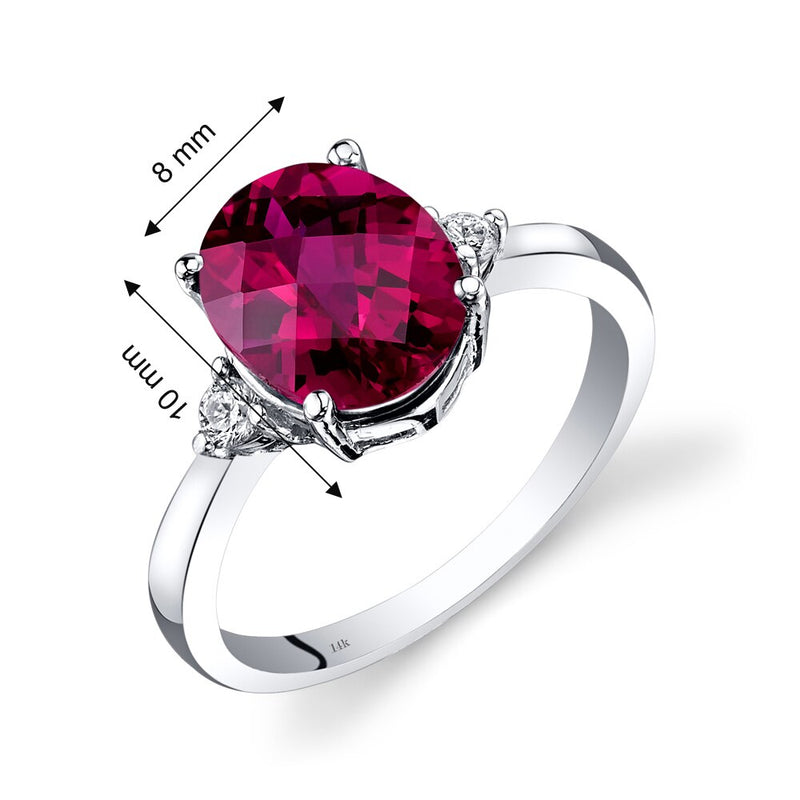 14K White Gold Created Ruby Diamond Ring 3.50 Carat Oval Cut