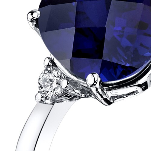 14K White Gold Created Blue Sapphire Diamond Ring 3.50 Carat Oval Cut