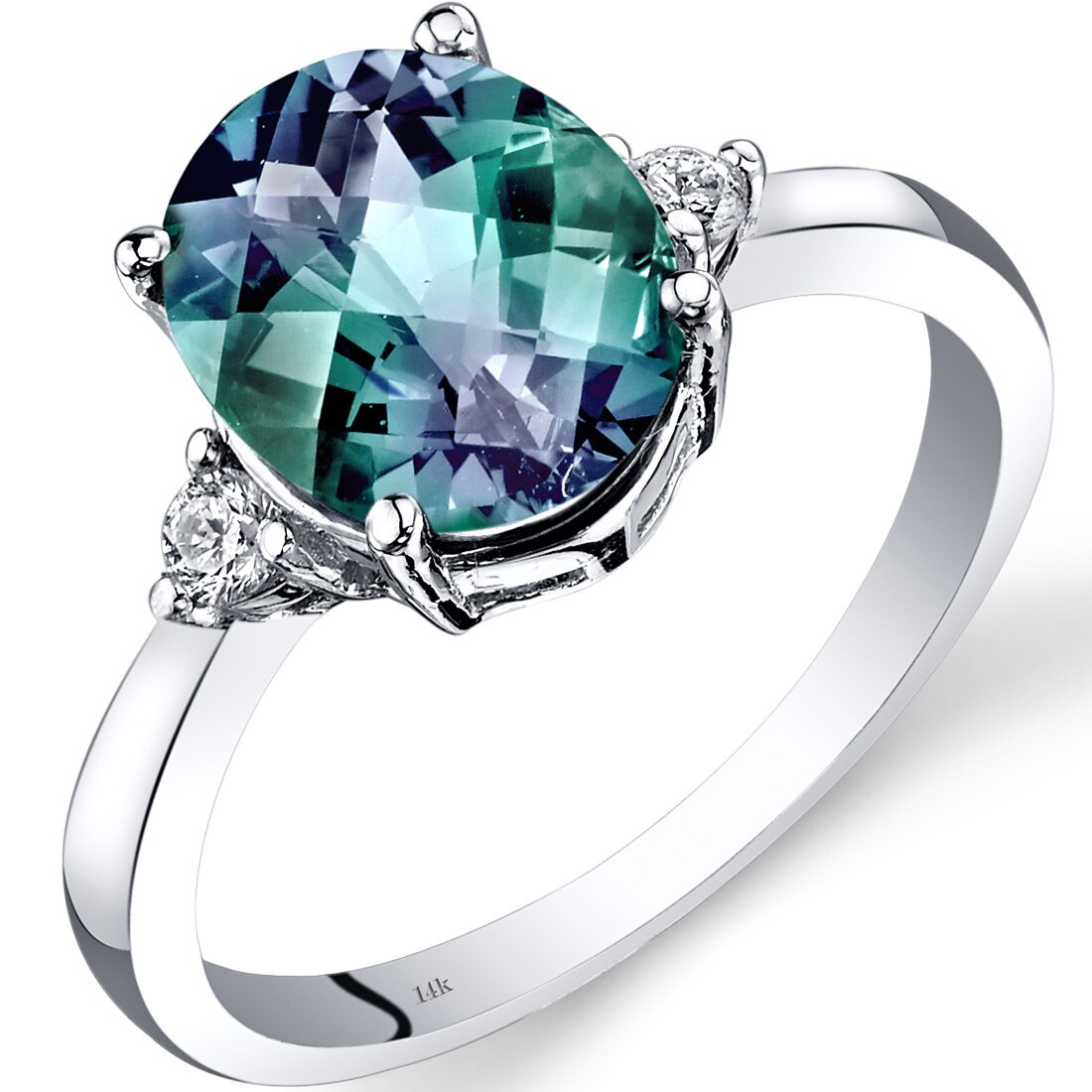 Alexandrite Diamond Ring 14K White Gold Oval Cut | R62178 | Peora