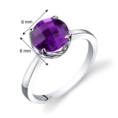 14K White Gold Amethyst Solitaire Ring 1.75 Carat Checkerboard Cut