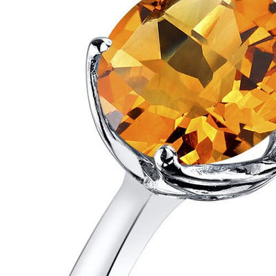 14K White Gold Citrine Solitaire Ring 1.75 Carat Checkerboard Cut