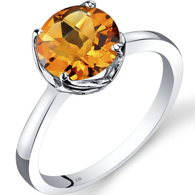 14K White Gold Citrine Solitaire Ring 1.75 Carat Checkerboard Cut