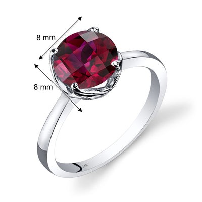 14K White Gold Created Ruby Solitaire Ring 2.50 Carat Checkerboard Cut