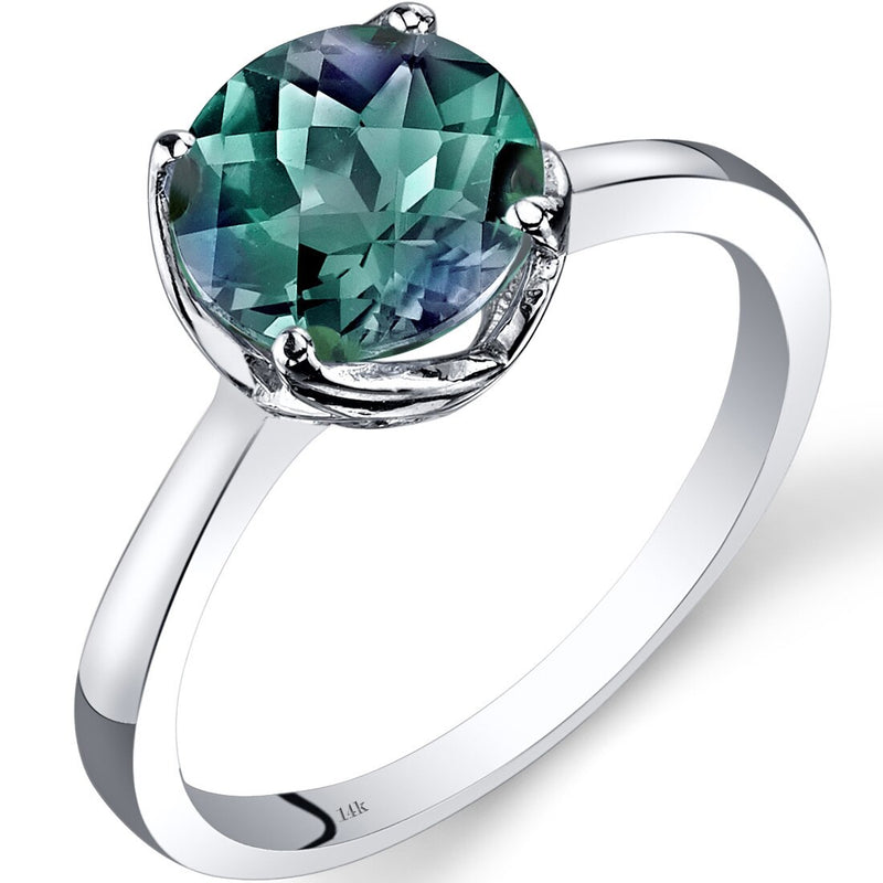 14K White Gold Created Alexandrite Solitaire Ring 2.25 Carat Checkerboard Cut