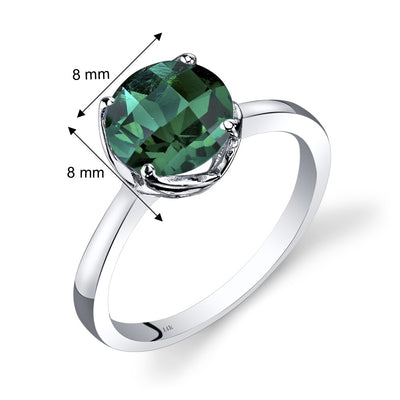 14K White Gold Created Emerald Solitaire Ring 1.75 Carat Checkerboard Cut