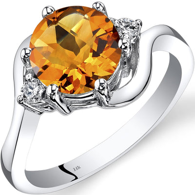 14K White Gold Citrine Diamond 3 Stone Ring 1.75 Carat