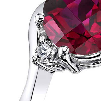 14K White Gold Created Ruby Diamond 3 Stone Ring 2.50 Carat